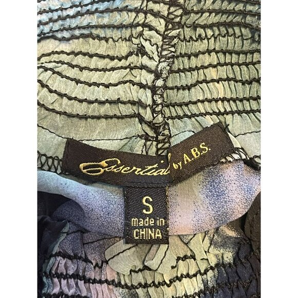 NWT Essentials by A.B.S. Watercolor Sheer Blouse S Mock Short sleeve $128 MSRP - Picture 6 of 6